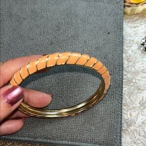 Vintage Enamel Peach and Gold Bangle Bracelet